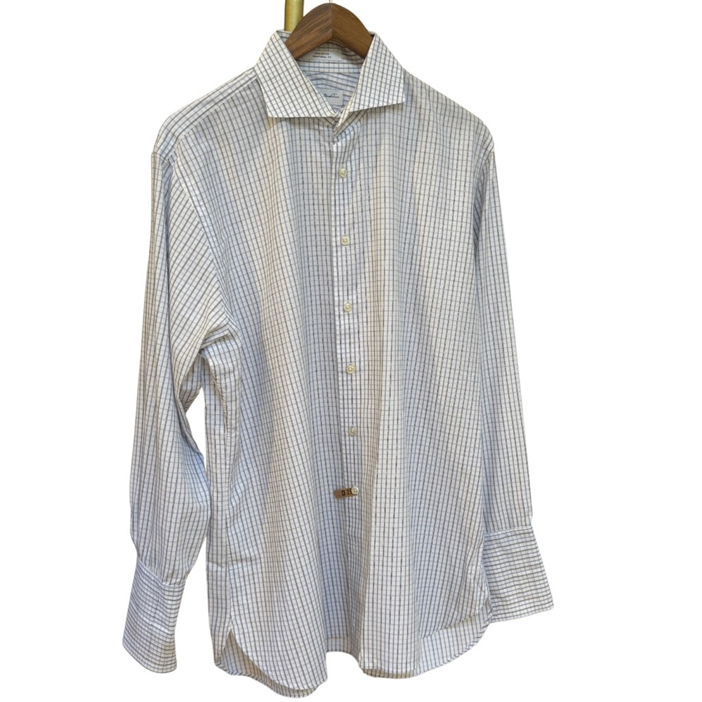 John W. Nordstrom Men’s Dress Shirt, Blue Check Pattern, 16.5-34/35, French Cuff